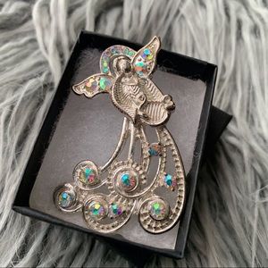 Vintage Guardian Angel Brooch with Aurora Borealis